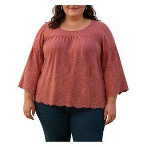 Est 1946 Womens Pink Embroidered 3/4 Bell Sleeve Boho Top Plus Size 18/20W